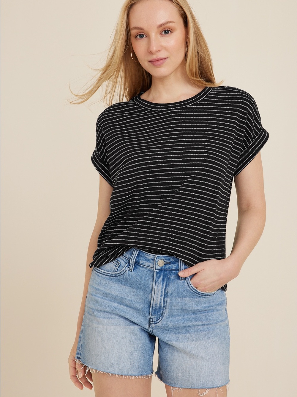 Classic Black & White Stripe Crewneck Tee